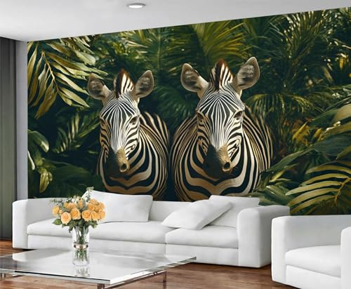 GIVLWF Zebra Large Mural & Room Decor, Animal Print Bedroom Wallpaper, Jungle Green Wall Paper for Living Room, Non-Self-Adhesive, Murals for Walls