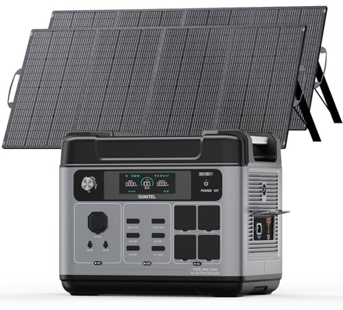 OUKITEL P2001 Pro 3200W (pico de 6400W) Con panel solar de 2×200W, generador solar de 2048Wh con batería LiFePO4,carga rápida de CA de 1800W, estación de energía portátil para camping y autocaravanas