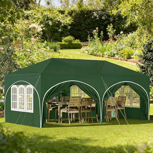 Pavillon 3x6m Faltpavillon grün mit 6 Seitenwänden, wasserdichtes Partyzelt mit UV-Schutz 50+, höhenverstellbar aus Oxford-Stoff mit Tragetasche für Hochzeit & Camping