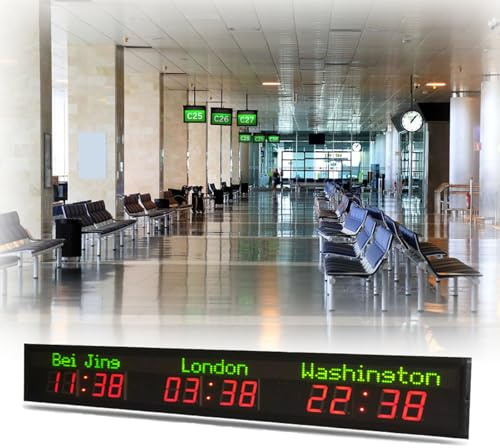 Världstidszonsklocka, Stor digital LED-världsklocka 3time | 3/4/5/6 Tidszon Väggmonterad Stadstidszon Världsklocka, för hotell, multinationella företag