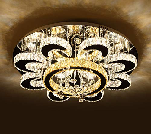 TonHan LED Pendelleuchte 6021-80cm mit Fernbedienung Lichtfarbe Steuerbar dimmbar Kristall klar und bernstein K9 Deckenleuchte Deckenlampe Wohnzimmerlampe Lampe