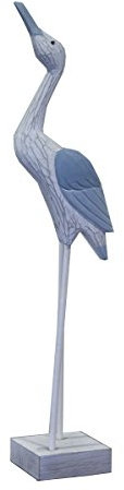 Keyhomestore- Statuina di Airone, Soprammobile Decorativo in Legno, Color Azzurro e Bianco, Stile Mediterraneo per Decorazione Casa Tema Marino Nautico Casa Mare - Altezza cm 52