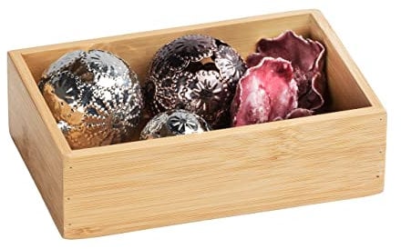 WENKO Terra Bamboo Organiser Box with 3 Compartments - Storage Box, Bathroom Basket, Bamboo, brown, Bambus mit Schublage
