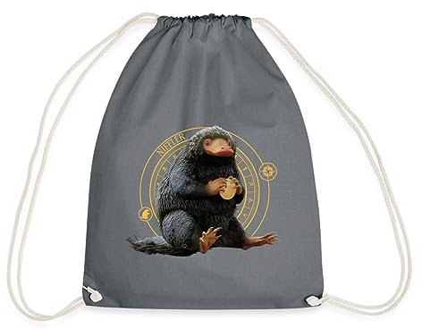Spreadshirt Phantastische Tierwesen Niffler mit Gold Turnbeutel, One size, Grau