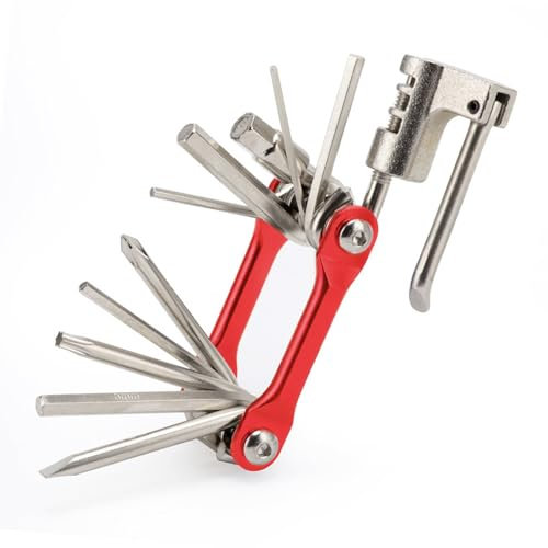 QitinDasen Fahrrad Multitool, 11 in 1 Fahrrad Reparatur Werkzeug, Mini Faltbares Fahrrad Multifunktionswerkzeug (Rot)
