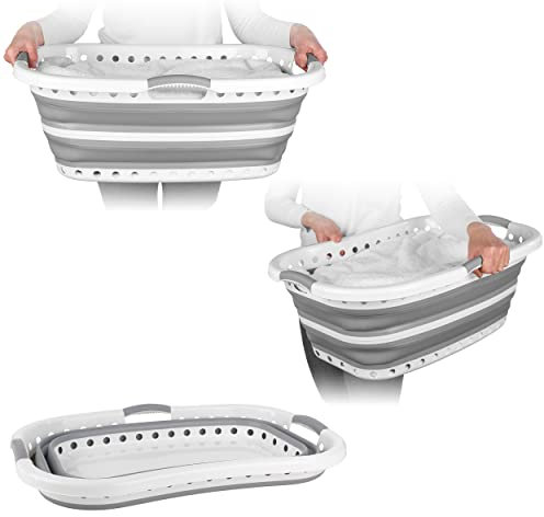 Beldray LA072979GRYEU Cesta De Colada Adaptable a La Cadera, Transportar Y Meter Ropa Sucia, Cubo Práctico y Plegable Con Asas Ergonómicas, Para Cuarto de Baño, Dormitorio o Lavandería