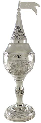 Masoret Havdalah Gewürzhalter Besamim 21,6 cm, runde Form, Besamin-Gewürzbox, Turm mit Jerusalem-Flaggen-Dekoration