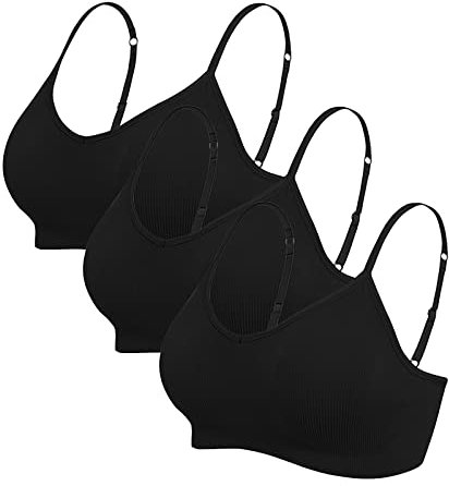 Vertvie Damen 2/3/4er Set Basic Wohlfühl BH Sport BH Spaghettiträger Bralette ohne Bügel Nahtlose Gepolsterte mit Spaghetti Bra Top Low Support Bra(EU XL/Tag 2XL,3 Schwarz)