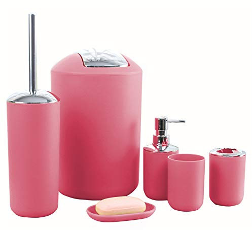Icegrey Design Moderne 6 PièCes Ensemble D'Accessoires De Salle De Bain Bouteilles De Lotion, Porte-Brosse à Dents, Tasse à Dents, Porte-Savon, Brosse De Toilette, Poubelle,Rouge