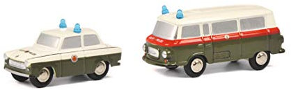 Schuco 450534800 Piccolo Set Volkspolizei, Trabant und Barkas Bus, Modellauto, Limited Edition 500