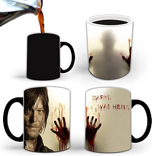 Aigori DARYL WAS HERE, Walking Dead, wärmeempfindliche Kaffeetasse mit Farbwechsel, 325 ml, TWD-Geschenk für Männer und Frauen, Weihnachten, Halloween, Geburtstag, Mutter, Vater, Freunde (1 Stück)