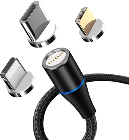 maxlife Ladekabel Magnetish USB C Lightning und microUSB 1m 3A Schwarz - 3in1 Schnellladekabel für Laden und Datensynchron - Ladekabel USB für Geräte mit microUSB USBC und und Lightning-Anschluss