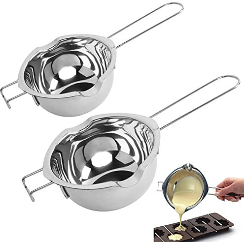 2 calderas dobles de acero inoxidable chocolate melting olla contenedor de baño maría con mango resistente al calor para calentar la leche, mantequilla o chocolate (400 ml+600 ml)