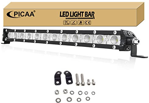 PICAA Super Schlank 13 Zoll 60W Flood LED Lightbar Lichtbalken Arbeitsscheinwerfer 12V 24V 6000K Weiß Wasserdicht für Auto Offroad 4X4 ATV SUV KFZ