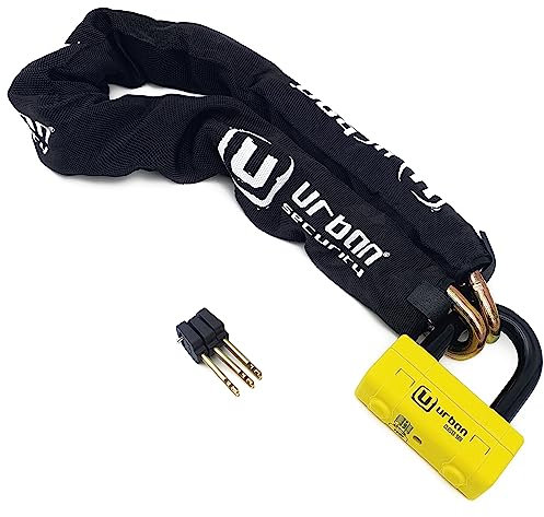 URBAN UR74100 Cadena Candado Antirrobo Pesado ø13mm + Mini U, Alta Seguridad Homologada SRA, 100cm Completamente Testada +Visible, Antirobo Multifunción para Disco Freno, Anclaje, Motocicleta, Parking