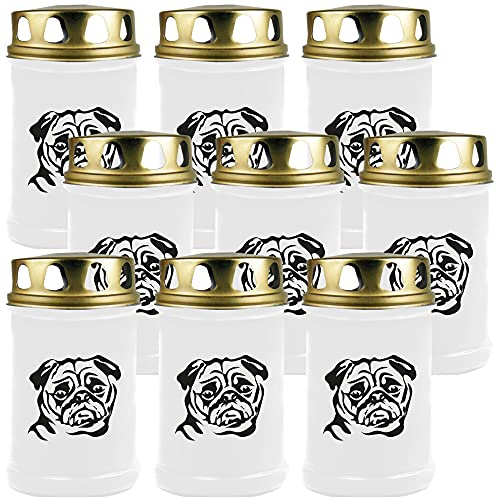 HS Candle Grabkerze - 9er Pack - Grablicht mit Tier-Motiv (Hund Boxer) - ca 40h Brenndauer je Kerze (12cm, Ø 6cm) - viele versch. Designs