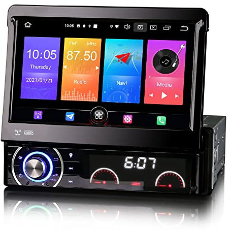 Erisin 1 Din Abnehmbarer Android 11.0 Autoradio Navi GPS DVD Player Unterstützt ​CarPlay Android Auto WiFi Bluetooth DSP RDS OBD2 USB Lenkradfernbedienung TPMS 4G DVB-T2 Touchscreen Split-Screen