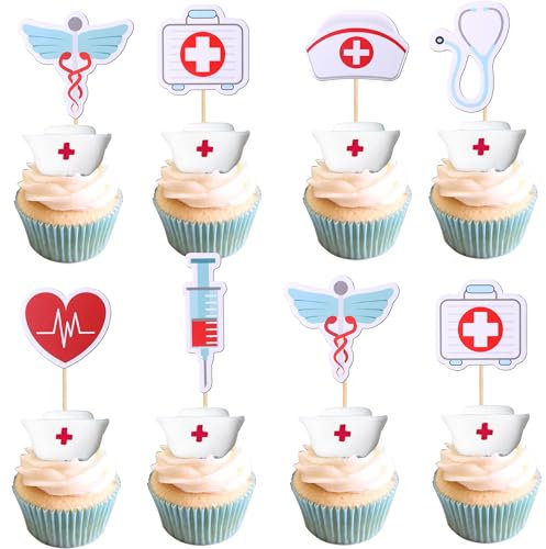 36 PCS Nurse Cupcake Toppers Nursing School Graduation Cupcake Picks Medical Rn Nurse Grad Themed Birthday Party Cake Decorations Supplies