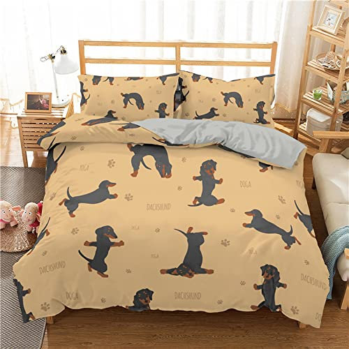 RFFLUX 3D süß Tier dackel Bettwäsche Set 135x200 cm 2teilig mit Reißverschluss Weiche und Angenehme Schlafkomfort Microfaser Bettbezug Kinderbettwäsche mit Kissenbezug 80x80 cm