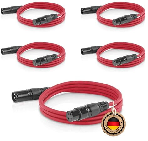 ETEC Professional 5x XLR Audio Kabel 10m Mikrofonkabel DMX OFC-Kupfer symmetrisch rot Stecker Buchse Lichttechnik Datenübertragung Musik Sound