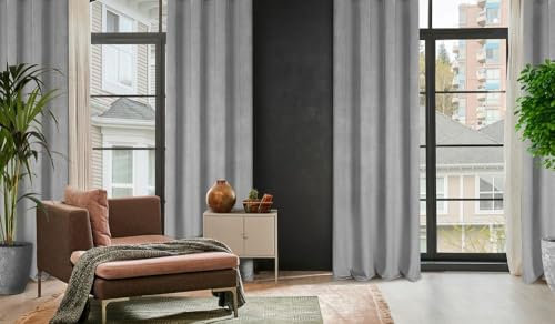 Eurofirany Carlo Schwer 340 g/m2 Blackout Vorhang mit Ösen 1 STK. Thermovorhang Blickdicht Wärmeisolierender Kälteschutz Verdunklungsgardine Abdunkeln Wohnzimmer Schlafzimmer 135x250 cm, Grau, 387005
