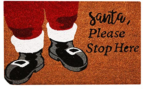 Roseley Christmas Doormat 40 x 60cm Natural Coir Coconut Runners Decorative Welcoming Xmas Mat Home Office Entrance Hallway [Santa Stops Here]