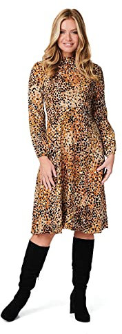 Izabel London High Neck Midi Dress for Women UK with Round Neck Long Sleeves and A-Line Skirt