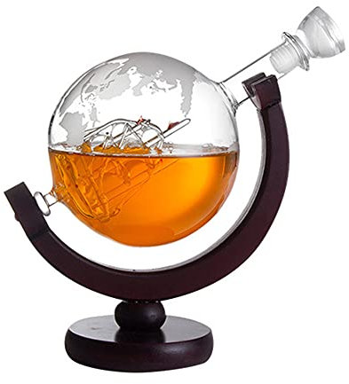 Tsukitoy 850ml Whisky Bateau décanteur Alcool Cristal Globe Liqueur Carafe soufflé à la Main Verre gravé Boissons décanteur pour Liqueur Whisky Vodka Accueil Bar Accessoires