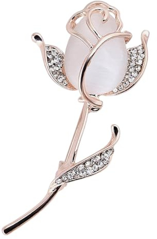 Eillwin White Rose Brooch Flower Pin, Elegant Crystal Accessory for Her | Lovely White Rose Ladies Brooch with Shining Rhinestones – Lightweight Accessory for Women, Wedding and Clothes
