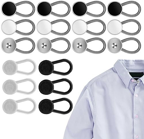 Ouligay Lot de 18 rallonges de col de chemise, boutons pour t-shirt, chemise, pantalon, jeans, jupes, pantalons, robes, hommes et femmes