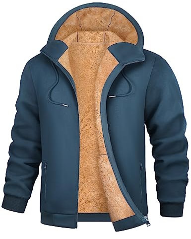 UMIPUBO Felpa Uomo Felpa con Cappuccio Fodera in Pile Invernale Giacca con Zip Caldo Manica Lunga Termica Fleece Pullover Hoodie Sweatshirt con Cerniera Cappotto da Uomo (Blu, XXL)