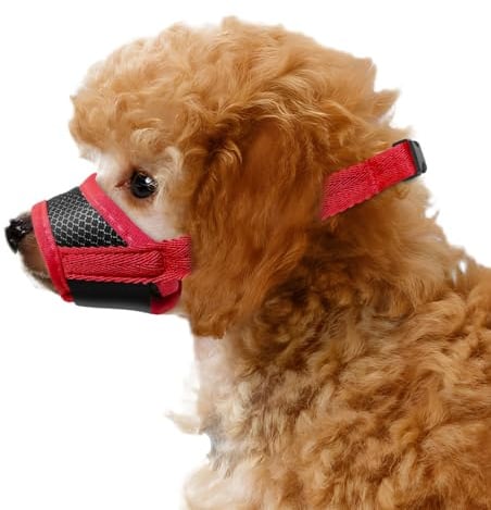 Maulkorb aus weichem Nylon für kleine Hunde, verstellbares, atmungsaktives Netzgewebe ermöglicht Hecheln und Trinken, Rot, Größe XS