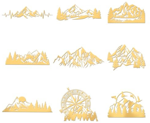 OLYCRAFT 9 Stück 4x4cm Bergmuster Metallaufkleber Wald Selbstklebende Goldene Aufkleber Kompass Vogel Metallgoldaufkleber Für Sammelalben DIY Harz Kunsthandwerk Telefon Wasserflasche Dekor