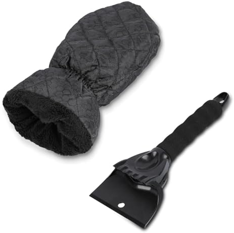 GLSOWEE Eiskratzer-Handschuh für Auto-Windschutzscheibe, warme Eis- und Schneeschabhandschuhe, Schaber mit Schaumstoffgriff, wasserdicht und abnehmbar,