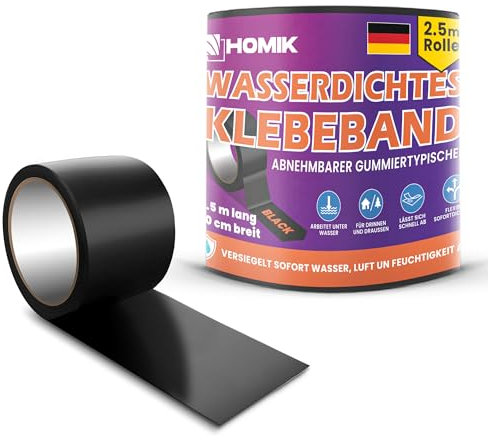 HOMIK Extremely Strong Waterproof Tape for Outdoor & Indoor | Repair Adhesive 10cmx2.5m | UV Resistant | Duct Tape | Self-sealing | Black