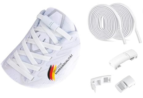 Elastische PREMIUM Schnürsenkel ohne Binden - Magnetisches Stretch Schnellschnürsystem fest bis locker flexibel, leicht, bequem, schnell - slip-in Schuhbändel mit Schnellverschluss (3, Weiß)