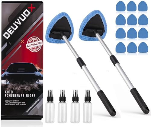deuvuo 2 Stück Windschutzscheiben Reiniger, Erweiterbares Autoscheiben Innenreiniger Mit 12 Mikrofaserpads Und 4 Sprühflaschen, Multifunktionaler Scheibenreiniger Auto Set