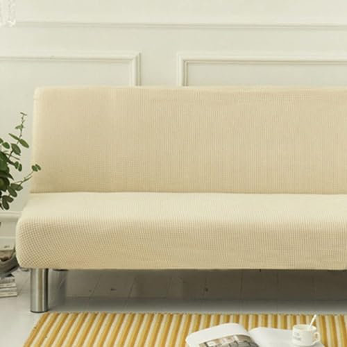 WWQQKJ Sofabezug ohne Armlehnen, einfarbig, 2/3-Sitzer, dehnbar, schmutzabweisender Bezug for Schlafsofa, waschbar, rutschfest, faltbar, Clic-Clac-Sofabezug(Beige,190-230cm)