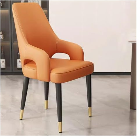 Küchen-Esszimmerstühle, Kunstleder, Mid-Century Modern Esszimmerstuhl mit Armlehne, gepolsterter Sitz, Metallbein, Küchen-Seitenstuhl, Akzentstuhl für Wohnzimmer (Farbe: Orange)