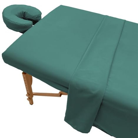 Surwin Drap Housse de Protection 3 Pièces pour Table de Massage, Housse Table Massage avec Trou Drap de Lit Massage SPA Doux Elastique Couverture de Table de Salon de Beauté (185x80cm,Vert foncé)