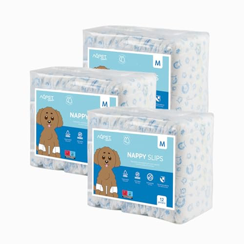 Aqpet Pannolini Igienici a Fascia Mutanda per Cani Maschi con Chiusura Adesiva Regolabile, Anti odore, Usa e getta, Taglia Medium 550x220mm, Confezione da 36 Pezzi