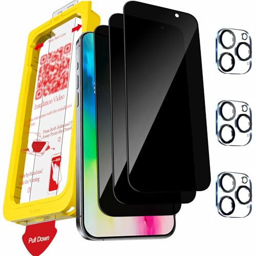 Milomdoi 3 Piezas Protector Pantalla para iPhone 16 Pro Privacidad Antiespias Cristal Templado con 3 Piezas Cámara Protector de Pantalla