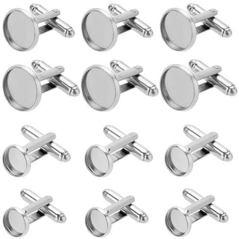 SUNNYCLUE 1 Box Mit 16 silbernen Manschettenknopf Rohlingen Runde Manschettenknöpfe Für Unternehmen Legierung Rohling Cabochons Rahmen Tablett Lünette Anzüge Ohrstecker Manschettenknopf Für Herrenmans