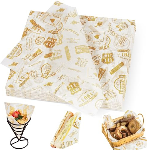 Nadinsta 110 Pièces Papier Emballage Alimentaire, Journal et Ciré Anti Graisse pour Frites, Sandwichs, Burgers, Pain, Dessert