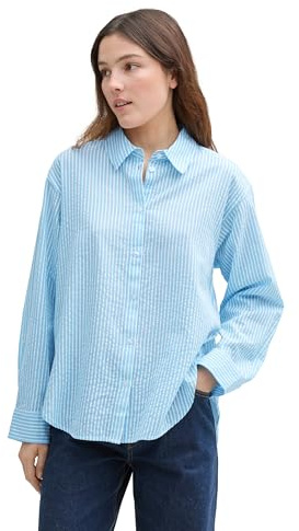 TOM TAILOR Denim Damen Loose Fit Seersucker Hemdbluse mit Streifenmuster