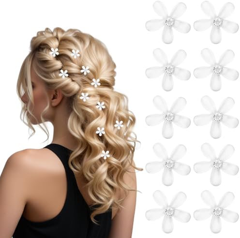 cobee 10 Stück Weiße Mini Blumen Haarspangen, Süße Haarnadeln mit Strass Haarschmuck für Mädchen Damen Dekorative Haarspangen Blumen-Haar-Accessoires für Foto Party Hochzeit