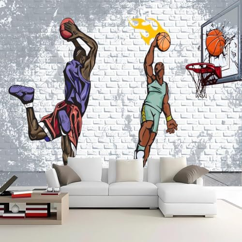 Basket-ball Peintures Papier Peint Soie,Slam dunk d'athlète de garçon,Papier Peint 3D Géant Salon,Chambre,Salle à Manger,Chambre d'Enfant Décoration Murale,150x105cm