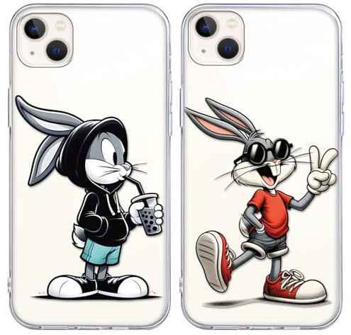 Yimctoie 2 Stück Transparent Handyhülle für iPhone X XS 5.8, Lustig Bunny Anime Muster Aesthetic Design Schutzhülle Weich TPU Silikon Rabbit Stoßfest Case Mädchen, Cool