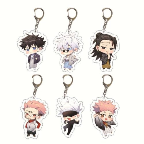 Anime Figur Schlüsselanhänger Set Niedlich Itadori Yuji,Fushiguro Megumi Figur Anhänger Acryl Schlüsselring Tasche Dekorative Anhänger 6pcs