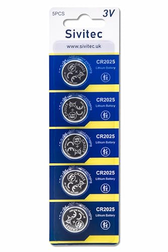 Sivitec 15x CR2025 Lithium Batteries Child Resistant Packaging 3V for Car Remotes, Watches, Digital Scales, 15pcs 2025